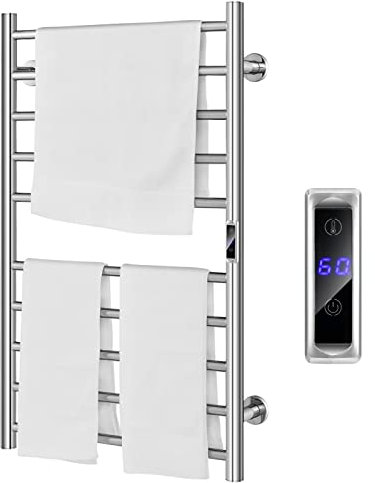 LIFEZEAL Scaldasalviette Elettrico Bagno, Termoarredo Elettrico Bagno, Termosifone Elettrico da Parete, con Timer, LCD, Protezione dal Surriscaldamento e Temperatura Costante, Scalda in Acciaio Inox