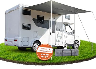Ezcasch Sonnensegel Wohnwagen 400x240cm Vorzelt Markise für Wohnmobil mit 2 x Keder und 3 x Aluminiumstange, als 5000ml Wasserschutz und 50+ UV Sonnenschutz