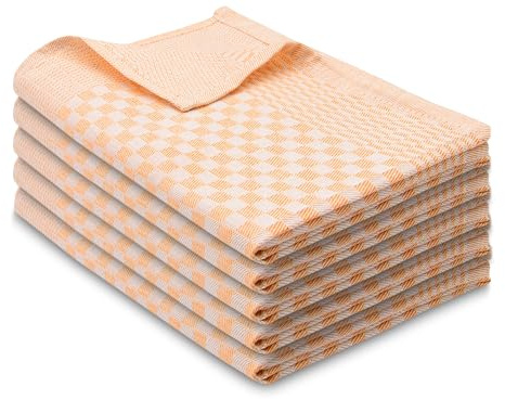 ZOLLNER 5er Set Geschirrtücher Baumwolle in 46x70 cm - super saugstarke und robuste Küchentücher – waschbar bis 60°C – in orange kariert - Gastronomiequalität - Oeko Tex® Zertifiziert