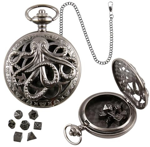 ORUZA Mini DND Würfel Set, 7 Stück Polyedrische D&D Würfel mit Oktopus Taschenuhrgehäuse für Dungeons and Dragons RPG MTG Rollenspiele Tischspiele
