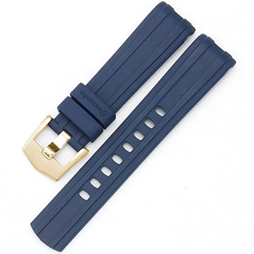 ILAZI Für Omega Watch Band Seamaster 007 Planet Ocean AT150 Pin Schnalle Silicon Uhrengurt Uhr Zubehör Gummi Uhr Armband(Blue-Gold Buckle)