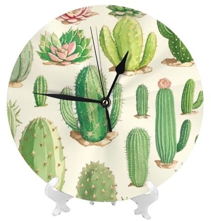 Buewutiry Orologi da parete a batteria, 25,4 cm, con cactus e piante grasse, moderni, silenziosi, piccoli orologi da parete per soggiorno, bagno, cucina, ufficio, decorazione decorativa con supporto