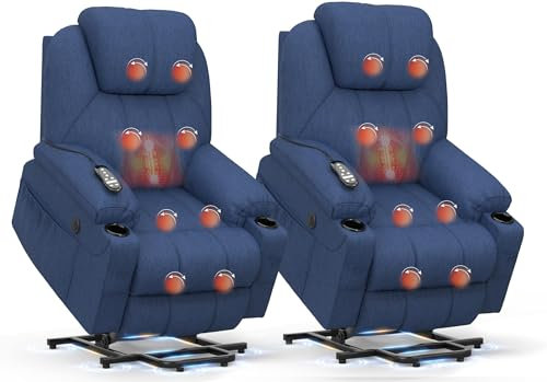 BareTay Recliner Armchair-Set of 2, Lift Chair For Elderly, Power Recliner with Massage & Heat, Extended Footrest, Type C+USB Ports, 2 Cup Holders, Dual Side Pockets