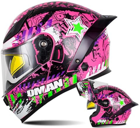 Klapphelm Mit Sonnenblende Helm Motorrad Klapphelm Motorradhelm Moped Motocross Integralhelme Mit Doppelvisier ECEDOT Zertifiziert Motorradhelm Klappbar Für Herren Damen 18,L=59~60cm