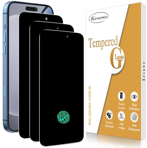 Kesuwe [3 Pack Privacy Screen Protector for iPhone 16 Pro, 28°Anti Spy, Anti Scratch, Anti Fingerprint, HD Clear, Case Friendly, Bubble Free, Easy Installation