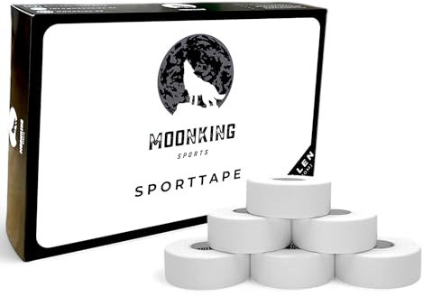 MoonKing Sports - Fingertape (2,5cm x 10m) - Weiß - 6 Rollen - Profi Sporttape mit extra starker Haftung, unelastisch, reißbar, hautfreundlich - Starres Finger Tape für Stabilisierung & Fixierung