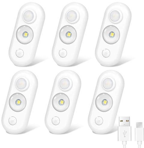 LEDLightsWorld LED Motion Sensor Lights Indoor, Dimmable Cupboard Lights 3 Modes, Rechargeable Magnetic Stick on USB Night Lights for Cabinet, Stair, Wardrobe, Closet, Hallway, Warm White 6 Pack