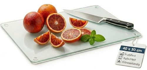 getgastro Tabla de cortar de cristal 40 x 30, antideslizante con pies, tabla de cortar de cristal sin microplástico, tabla de cocina higiénica, superficie resistente a los arañazos y al calor