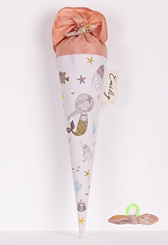 coopz Schultüte klein 50cm Meerjungfrau Rosa mit Haarschleife Schultüte Einschulung Handmade Zuckertüte Schulranzen, Farbe:Altrosa