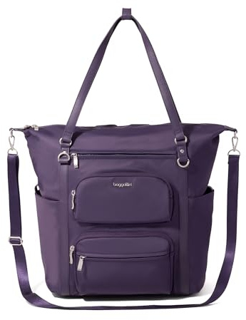 Baggallini Nolita Convertible Backpack - 14x11 Inch Travel Backpack with 16 Inch Laptop Sleeve - Lightweight Luggage Backpack, Deep Grape Twill, One Size, Nolita Convertible Backpack - 11x14 Tote