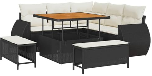 vidaXL Gartensofa-Set 8 STK. 7-Sitzanzahl Schwarz und Creme