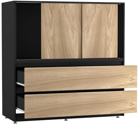 Large 120cm Sliding Door Cabinet with 4 Drawers, Modern Dining Room, Bedroom Storage, 3 Smooth Glide Doors, Deep 2-in-1 Drawers, Spacious Sideboard Cupboard Pantry for Crockery, Clothes & Essentials