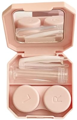 FIMWOLZ Estuche Portátil para Lentes de Contacto con Espejo, Caja de Almacenamiento, Estuche de Viaje, Ideal para Uso en Casa, Viajes y Exteriores (Rosa)