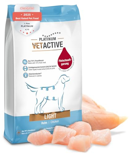 PLATINUM - Diätfutter für Hunde VETACTIVE Light aus FSG - 5 kg, trocken | Saftiges Trockenfutter aus Frischfleisch für Hunde mit Übergewicht - kalorienreduziert - fettarm - leicht verdaulich
