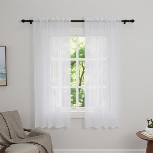 Zdada Net Curtains for Windows 45 Drop, White Voile Curtains 2 Panels | Slot Top Rod Pocket Semi Transparent Sheer Curtain Short Light Filtering Net Curtain for Living Room Kitcken W60 x L45 Inch