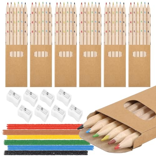 Deepton Buntstifte Set, 24 Packungen Kleine Buntstifte mit je 6 Buntstiften | 144 Mehrfarbig Holzstifte mit 8 Spitzern, Farbstifte Kinder für Kunst Zeichnung, Schreiben, Skizzieren und Färbung