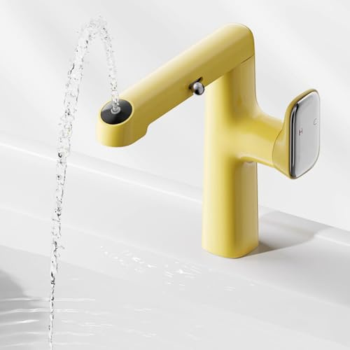 BiaoTeng Wasserhahn Badezimmer Ausziehbar Wasserhahn Bad Einhandmischer 3 Strahlarten Warm und Kalt Messing Wasserhahn Bad Einhandmischer Gelb