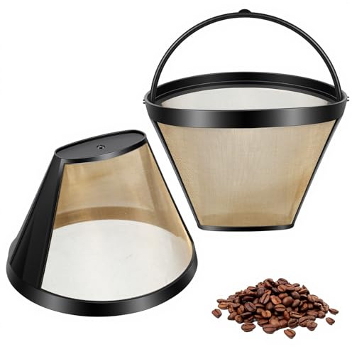 2 Stück Gold Kaffeefilter Dauerkaffeefilter Größe 4 | Wiederverwendbar Kaffee Filter für Meisten Kaffeemaschinen Dauerhafter Kaffeefilter