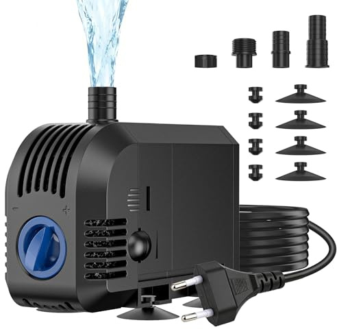 Gardray Aquarium Pumpe Teichpumpe 600L/H, 8W Springbrunnenpumpe ultra leise 2 Düsen 12mm-16mm, Wasserpumpe für Aquarium Schutz vor überhitzung Teich Brunnen Garten Hydrokultur