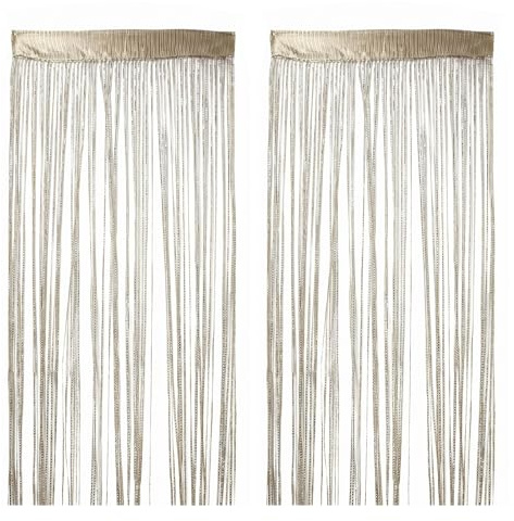 WestCH 2 Stück Fadenvorhang für Balkontür 100 x 200 cm, Glitzer Fadengardine, Dekorativer Fadenvorhang, mit Kräuselband, für Türen Fenster Hochzeit Party Hotel Dekoration, Sekt