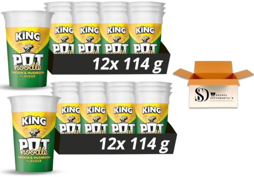 Pot Noodle Chicken & Mushroom King Size 12 x 114g (Pack of 2) | Savoury Instant Noodles Pots | Classic Chicken & Mushroom Flavour Bulk Value Pack