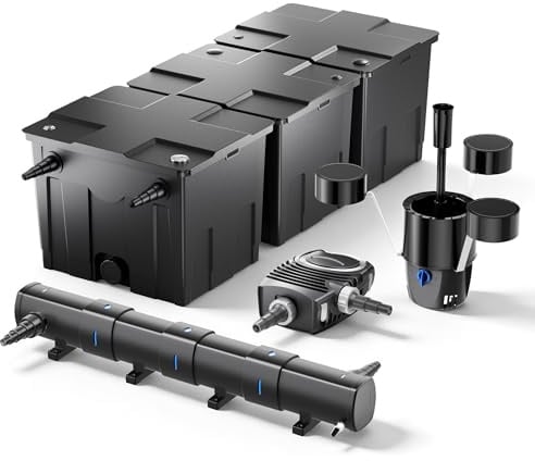Wiltec Komplettset: CBF-350C Teichfilter bis 90000 L Teichfilteranlage als Durchlauffilter, NEO10000 Teichpumpe 10000l/h 80W, CUV-272 Teichklärer UVC Klärer mit 72W, CSP-250 Schwimmskimmer 2500l/h 45W
