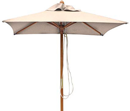 Jati Umbra 1.5m Small Wooden Patio Parasol with Cover (Natural) - Square | Single-Pulley | 2-Part Pole