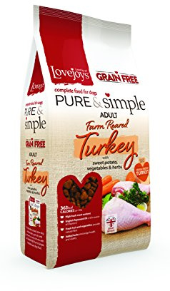 Lovejoys Pure & Simple Grain Free Dry Dog Food: Sensitive Stomach Recipe that's Wheat Free, Naturally Gluten Free, Complete Dog Food Dry - Farm-Reared Turkey, 12kg