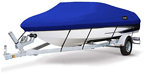 MSC Heavy Duty 600D Marine Grade Polyester Canvas Trailerable Waterproof Boat Cover,Fits V-Hull,Tri-Hull, Runabout Boat Cover (Model E - Length:20'-22' Beam Width: up to 100, Pacific Blue)