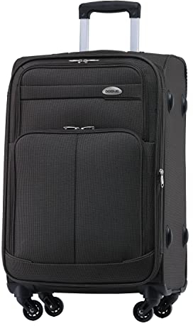 BEIBYE Leichter Stoffkoffer Kofferset Trolley Außentaschen Dehungsfuge mehr Stauraum mit Zahlenschloss (Coffee, M-Handgepäck-54cm)