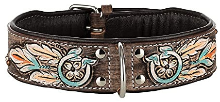 MICHUR Halona Hundehalsband Leder, Lederhalsband Hund, Halsband, Leder, Indianer, Schwarz Braun, in verschiedenen Größen erhältlich