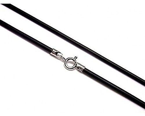 Minoplata Schwarze und silberne Kautschukschnur, 2 mm, 50 cm. Eine Uni-Halskette, ideal zum Kombinieren mit Anhängern, Engelsrufern, Medaillen und verleiht ihnen einen modernen Touch, Gummi, Kein