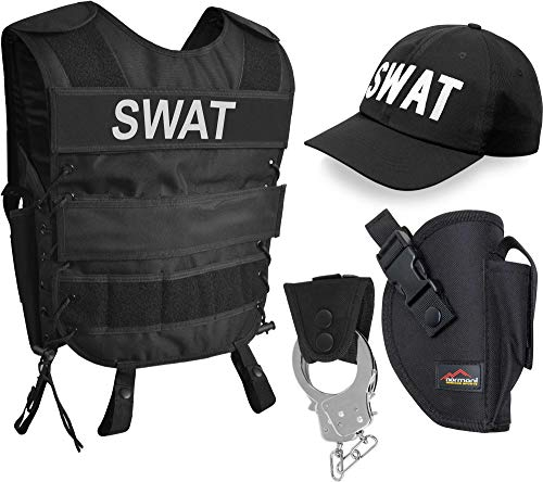 normani SWAT Kostüm für Damen und Herren - Unisex [XS-6XL] - bestehendaus Weste mit Patch, Holster, bestickter Cap, Handschellen + Handschellenhalter Größe M/L