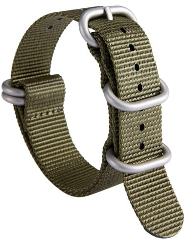 BINLUN Uhrenarmband Nylon Dickes G10 Premium Ballistic Ersatz Armband Mehrfarbige Bänder für Herren Damen mit Heavy Duty 5 Ringe(21mm, Grünes Band Silber Schnalle)
