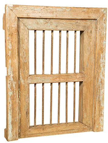 Fenstergitter aus Massivholz und Eisen antik und alt mit Rahmen für Innen oder Außen L70 x PR10 x H85 cm