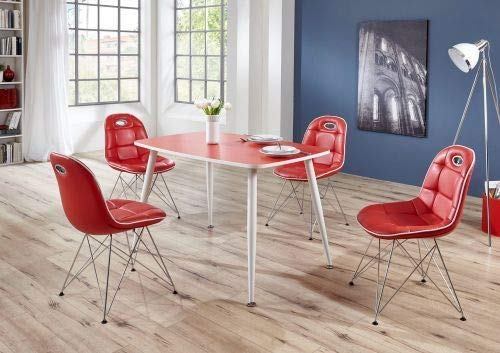 Beauty.Scouts Tischgruppe Set Ambrosia IV 4 Stühle Lederoptik rot/Vierfusstisch rot Essgruppe Esstisch-Set Küchentisch 5teilg Küchenessgruppe Esszimmer