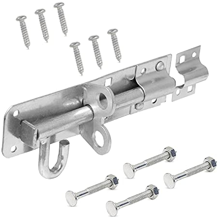 Brenton Bolt Sliding Door Lock for Bedroom Patio Door Security - 8”(202mm) Zinc Plate Galvanised Gate Latch Garden Shed Gate Bolts for Wooden Gates (Silver)