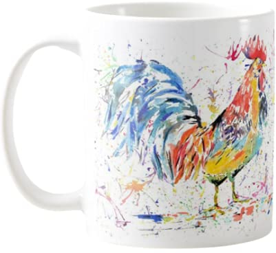 Vixar Hahn Aquarell Regenbogen Henne Kunst Bauernhof Tier Farbige Tasse Tasse Geschenk Geburtstag Arbeit Büro Weihnachten Tee Kaffee (weiß)