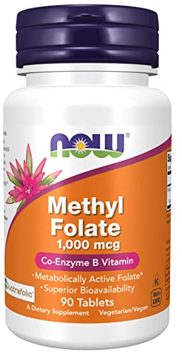 Now Foods, Methyl Folate (Acide Folique), 1.000 mcg, 90 Comprimés végétaliens, Testé en Laboratoire, Vitamine B9, Sans Gluten, Sans Soja, Végétarien