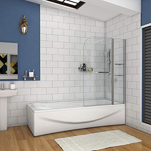 Acezanble 1200x1400mm Pivot Shower Bath 6mm Tempered Glass Screen with Shelve & Towel Rail