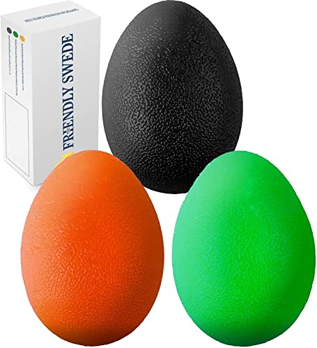 The Friendly Swede 3 Stück Eiförmige Griffbälle - Antistressball, Handtrainer und Fingertrainer mit unterschiedlichen Härtegrade (Groß)