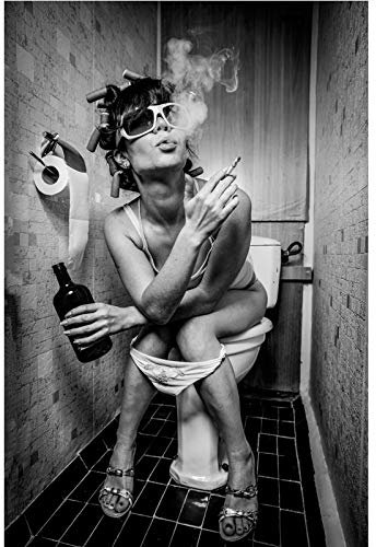 Zhadongli Art Moderne Toilette Femme Homme Impressions Sur Toile Bar Fille Fumer Et Boire Salle De Bains Photo Affiche Noir Et Blanc Peinture 40x50cm (16x20in) Sans Cadre