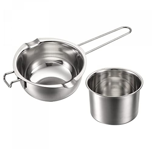 sourcing map Double Boiler Pot 600ml with 16cm Outer Pot 304 Stainless Steel for Candle Making