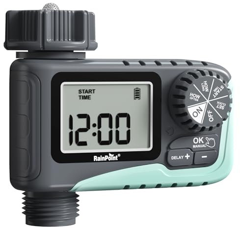 RAINPOINT Minuteur d'arrosage pour extérieur, minuterie d'eau pour Robinet de Tuyau d'arrosage, minuterie d'eau programmable avec Retard de Pluie, système d'irrigation Manuel/Automatique