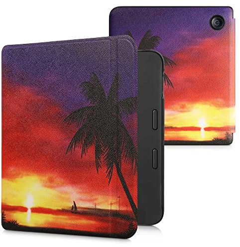 kwmobile Klapphülle kompatibel mit Tolino Vision 6 Hülle - eReader Case - Sonnenuntergangs-Palme Rosa Gelb Violett