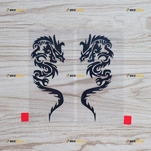 Chinesischer Drache Aufkleber Vinyl Sticker - Spiegelbilder Umgekehrt - Paar Schwarz 10,2cm - Stil A Konturschnitt Kein Hintergrund