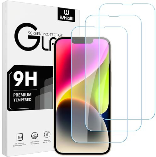 Whioltl 3 Pièces Verre Trempé pour iPhone 13, iPhone 14 et iPhone 13 Pro 6,1 Pouces, Ultra Résistant Film Protection écran, sans Bulles d'air, 0.33mm, Dureté 9H Glass, Anti Rayures, HD Transparent