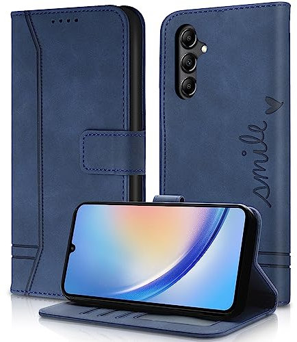 AsWant Handyhülle für Samsung Galaxy A34 5G Hülle Leder - Magnetisches Case Book Premium PU Samsung Galaxy A34 Hülle, Wallet Flip Case Schutzhülle für Samsung A34 5G 6.6 (Blau)
