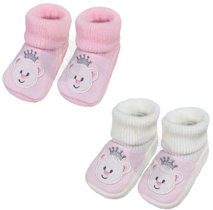 Royal Icon 2 paia di scarpine per neonati da 0 a 3 mesi, adorabili pantofole calde e sicure, stivali morbidi ed eleganti, ideali per uso interno ed esterno, Ri352, Orsacchiotto Bianco, 0 Months