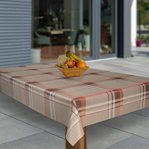 laro Wachstuch-Tischdecke Abwaschbar Wachstischdecke PVC Plastik-Tischdecken Eckig Meterware Abwischbar, Muster:Karo Braun Beige, Größe:130x160